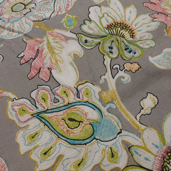 World Market Corinne Gray Floral Cotton Poly Blend Fabric Shower Curtain 70x72" - Picture 6 of 9